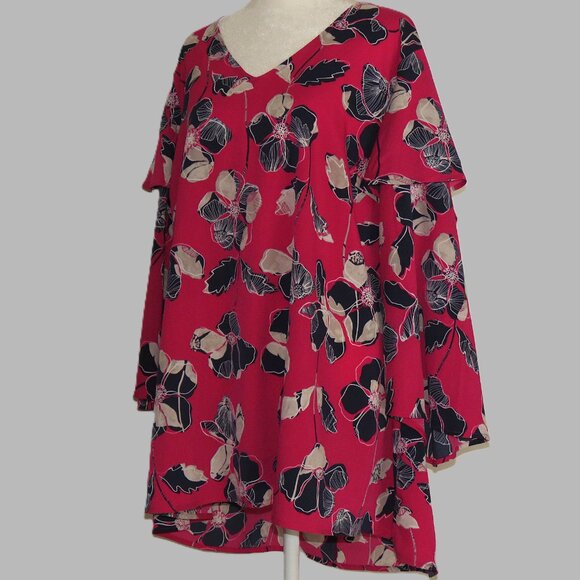 Lane Bryant Women's V-Neck Long Sleeve Pink Flowered Pullover Blouse Size 22-24 - Picture 4 of 6